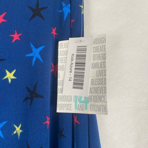 Kids LuLaRoe Girls Blue Kids Azure A-Line Skirt Stars Size 14 - Picture 3 of 7
